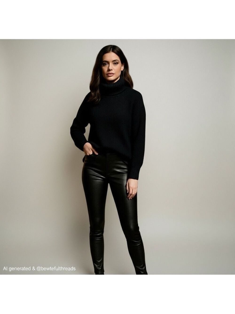 Laura Large Black Faux Leather Front Leggings Stud Detail
